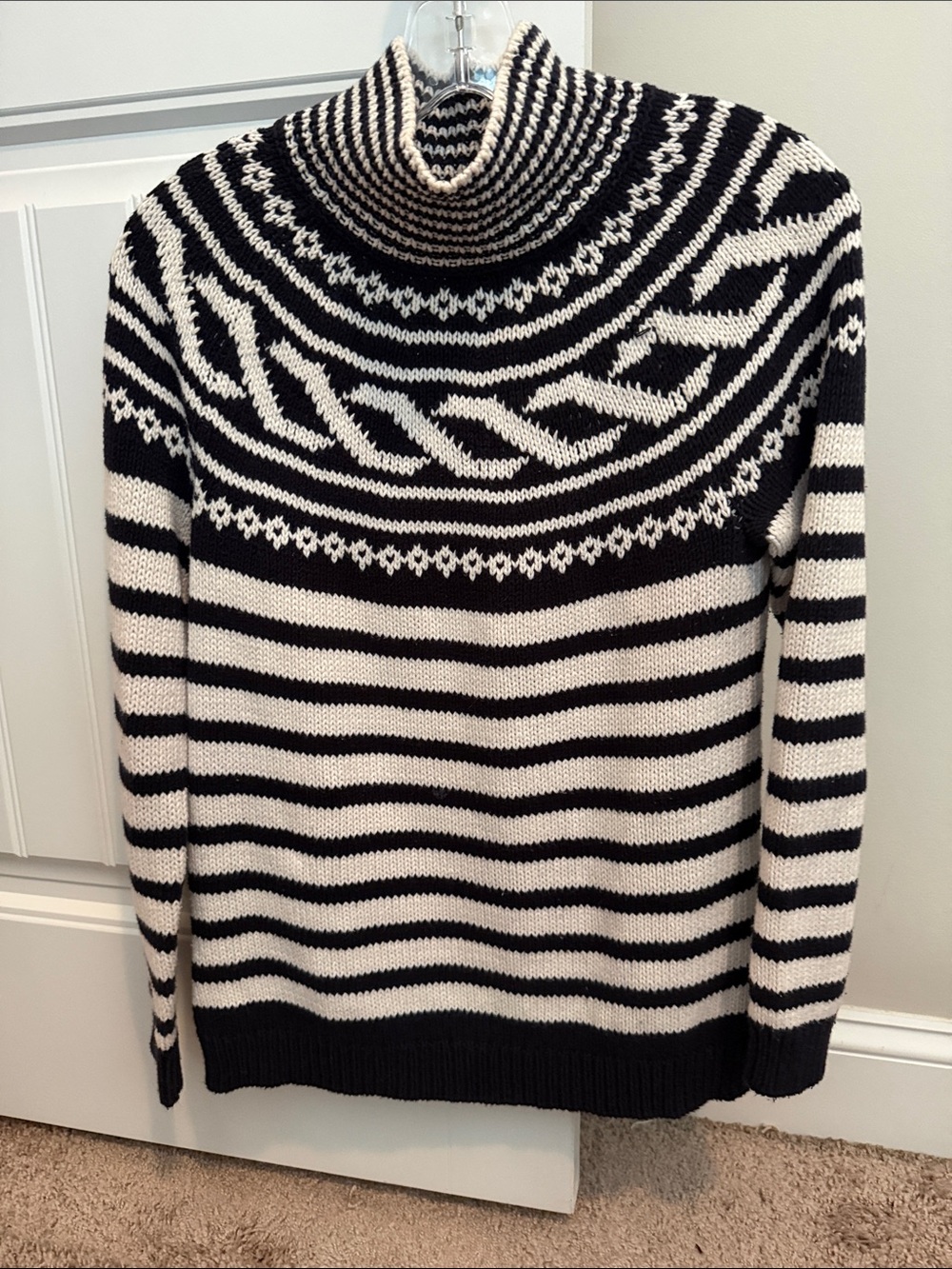 Talbots Black and Cream Striped Turtleneck Sweater